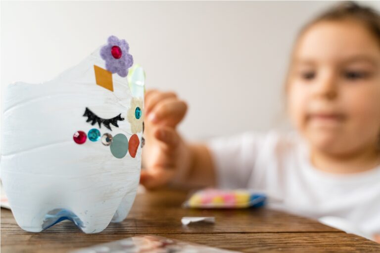 caucasian preschool girl doing crafts with plastic 2023 08 30 02 43 10 utc