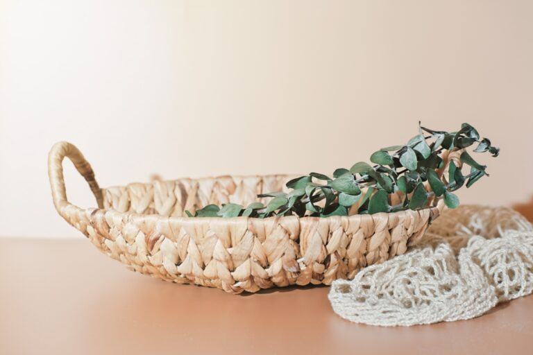 wicker straw basket made of recycled materials.